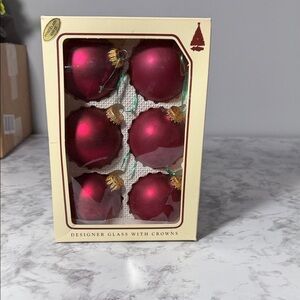 Red/Dark Pink Glass Holiday Ornaments Set of 6